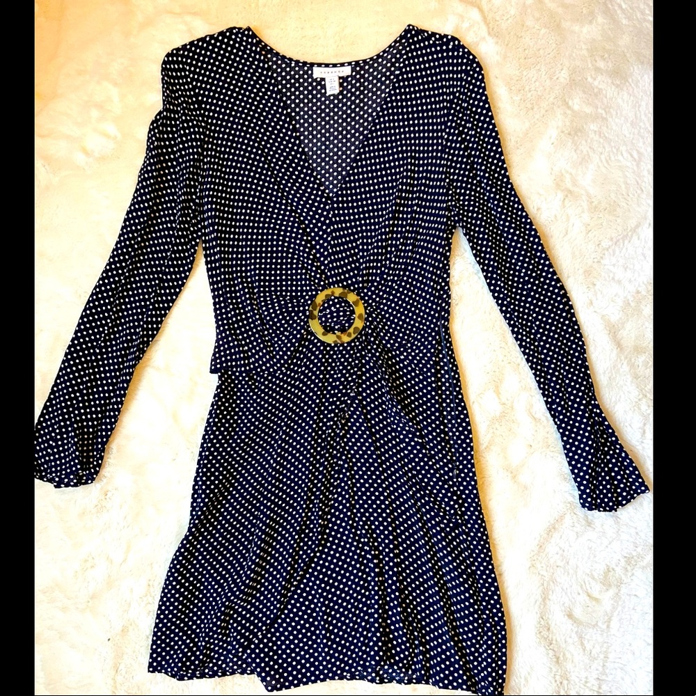 Topshop Polka Dot Faux Wrap Dress - Size 2